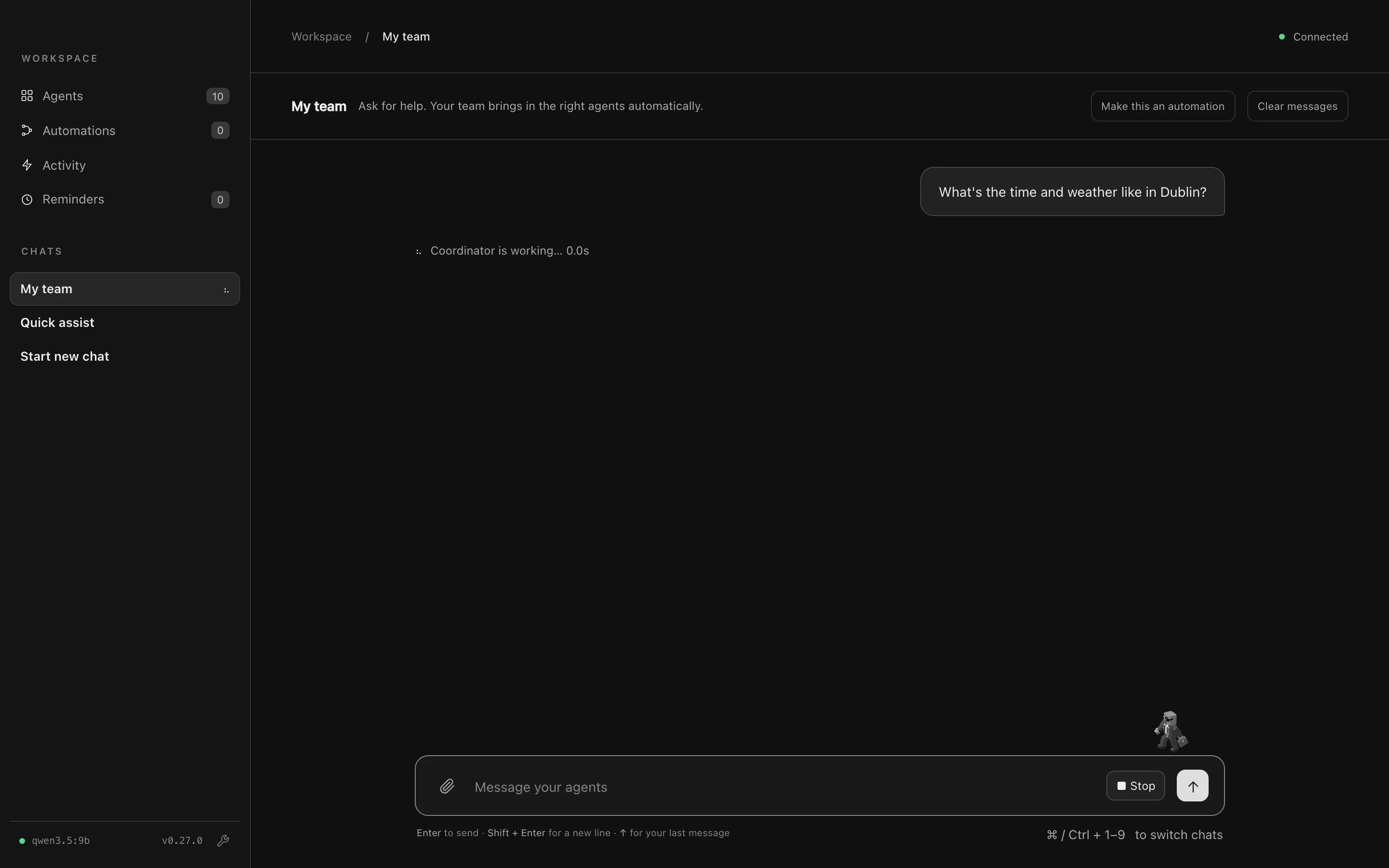 My team working on the question, with Coordinator is working shown in the chat