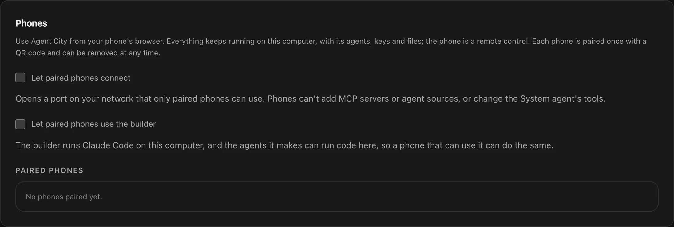 Settings, Phones